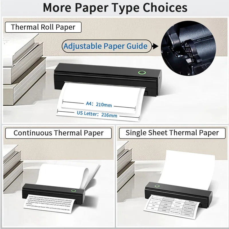 Portable Bluetooth A4 Printer Inkless Office Documents PDF Photos Homework Memos Notes Thermal Printer Android IOS Windows MacOS