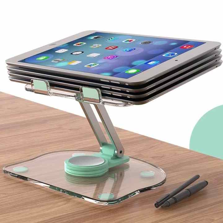 NNEDSZ Pink Acrylic Foldable Tablet and Phone Stand - 360° Rotation, Anti-Slip Design, Lightweight and Compact